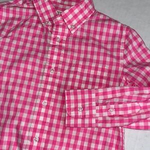 J Crew Crewcuts Boys 4/5 Pink White Gingham Long Sleeve Button Down Shirt